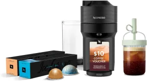 Nespresso Vertuo Pop  Cold Value Added Bundle with Iced Coffee Tumbler by De'Longhi, Liquorice Black