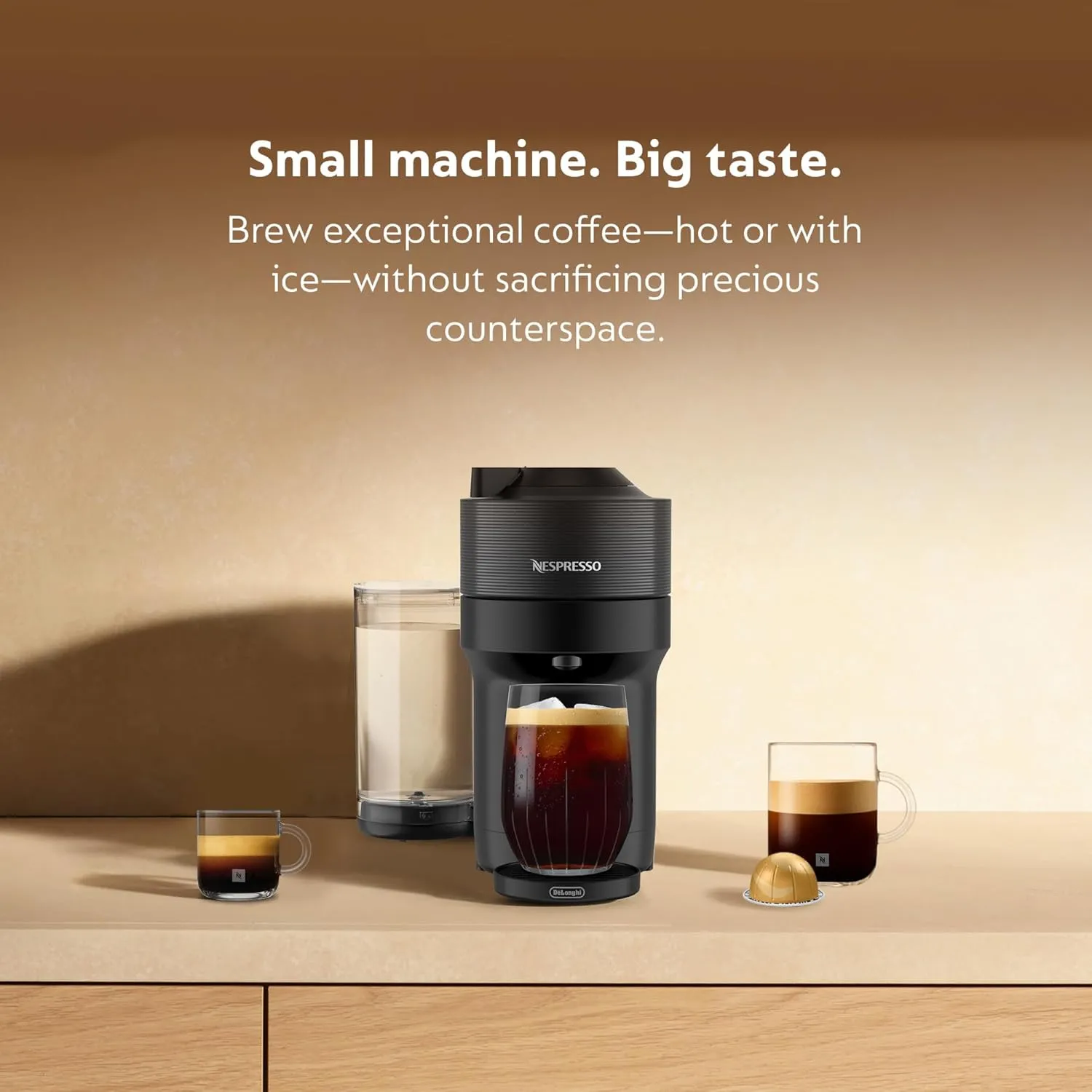 Nespresso Vertuo Pop  Cold Value Added Bundle with Iced Coffee Tumbler by De'Longhi, Liquorice Black
