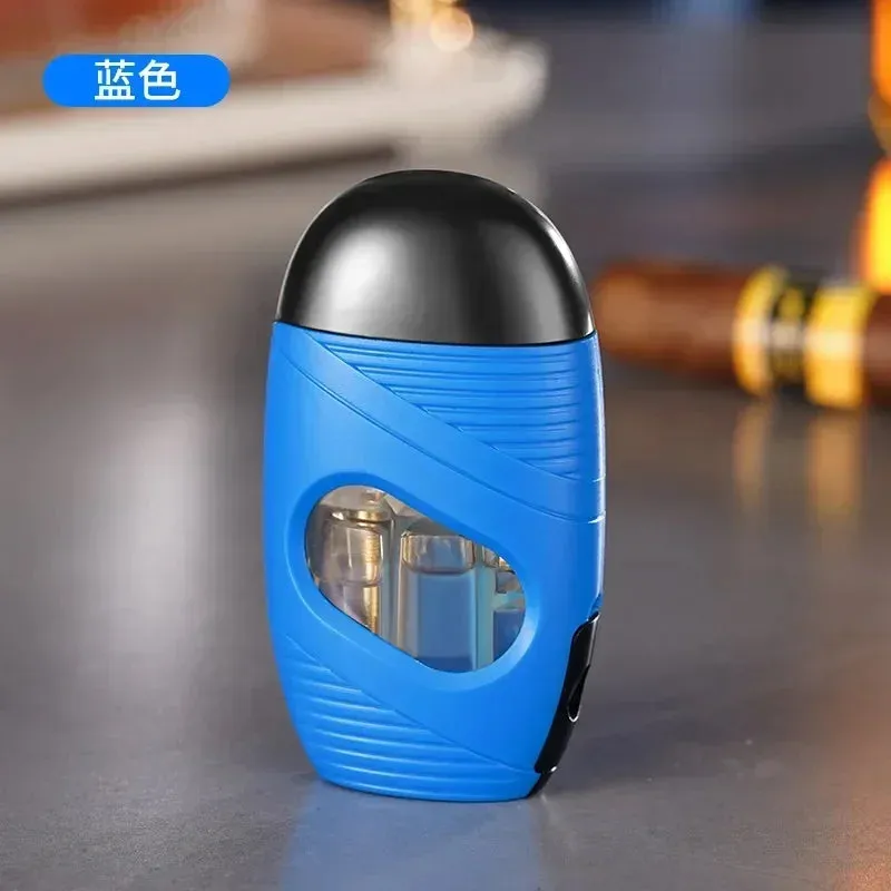 New Powerful 3 Jet Blue Flame Cigar Ligher Windproof Inflatable Gas Turbo Torch Lighter Kitchen Gas Stove Cigar Punch Tools Gift