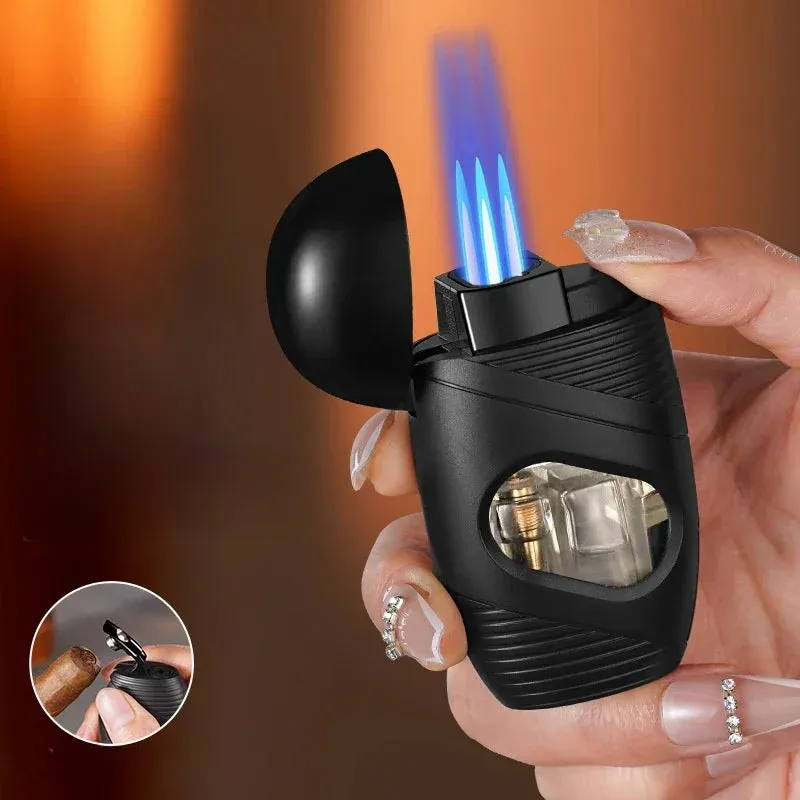 New Powerful 3 Jet Blue Flame Cigar Ligher Windproof Inflatable Gas Turbo Torch Lighter Kitchen Gas Stove Cigar Punch Tools Gift