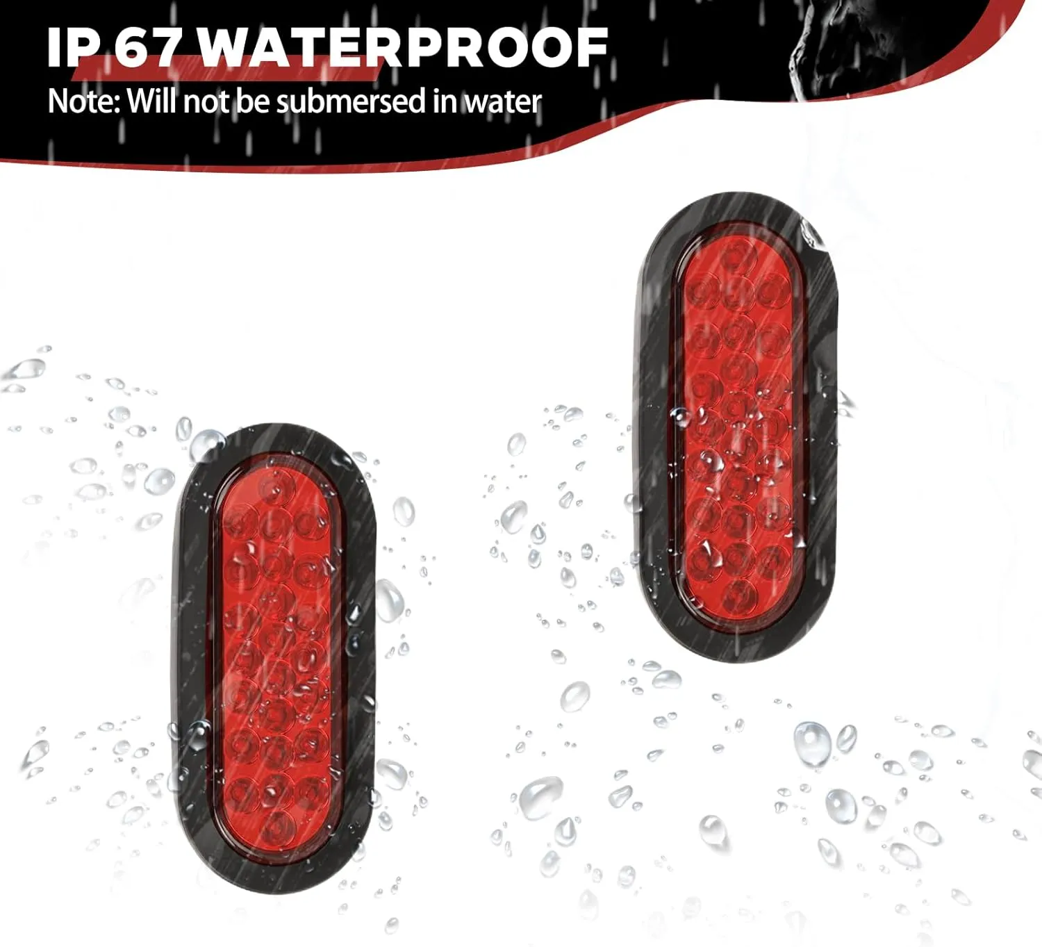 NEW SUN 12pcs 6 Inch Oval LED Trailer Lights -21 LED Ultra Bright Tail Light Kit with Surface Mount Grommets, Watertight 3-Prong Plug for RV, Truck, Jeep - IP67 Waterproof, Easy Installation, Red