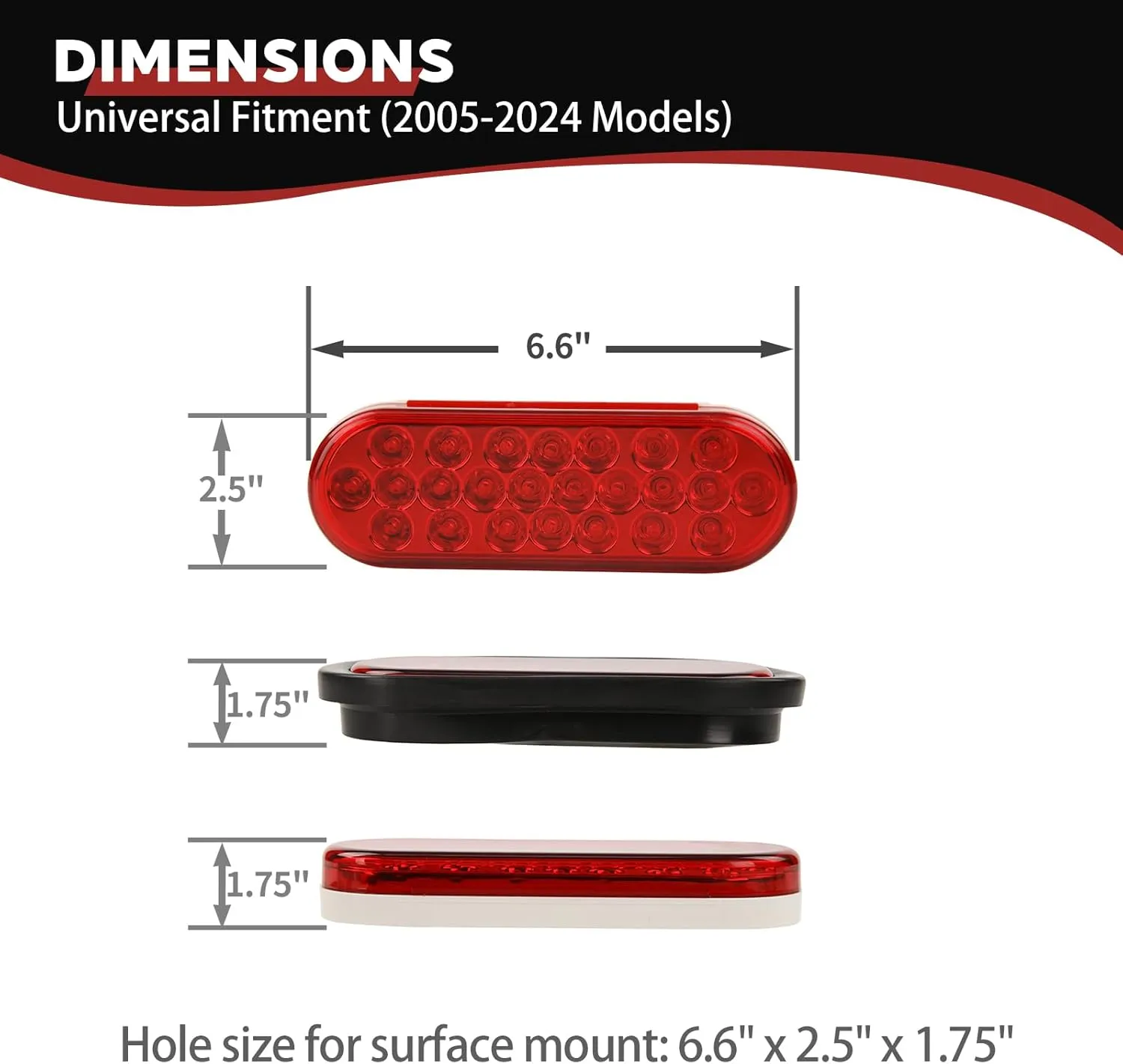NEW SUN 12pcs 6 Inch Oval LED Trailer Lights -21 LED Ultra Bright Tail Light Kit with Surface Mount Grommets, Watertight 3-Prong Plug for RV, Truck, Jeep - IP67 Waterproof, Easy Installation, Red