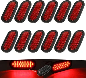 NEW SUN 12pcs 6 Inch Oval LED Trailer Lights -21 LED Ultra Bright Tail Light Kit with Surface Mount Grommets, Watertight 3-Prong Plug for RV, Truck, Jeep - IP67 Waterproof, Easy Installation, Red