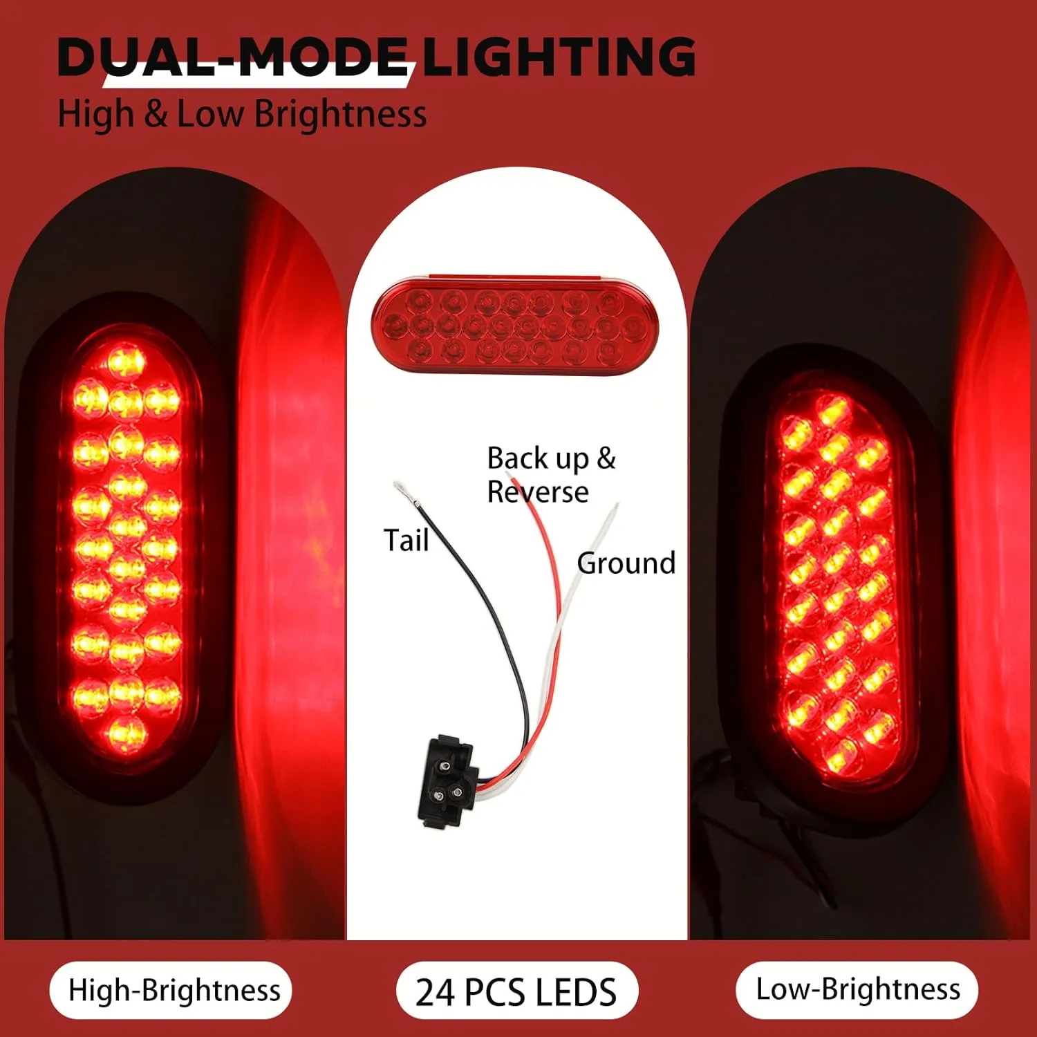 NEW SUN 12pcs 6 Inch Oval LED Trailer Lights -21 LED Ultra Bright Tail Light Kit with Surface Mount Grommets, Watertight 3-Prong Plug for RV, Truck, Jeep - IP67 Waterproof, Easy Installation, Red