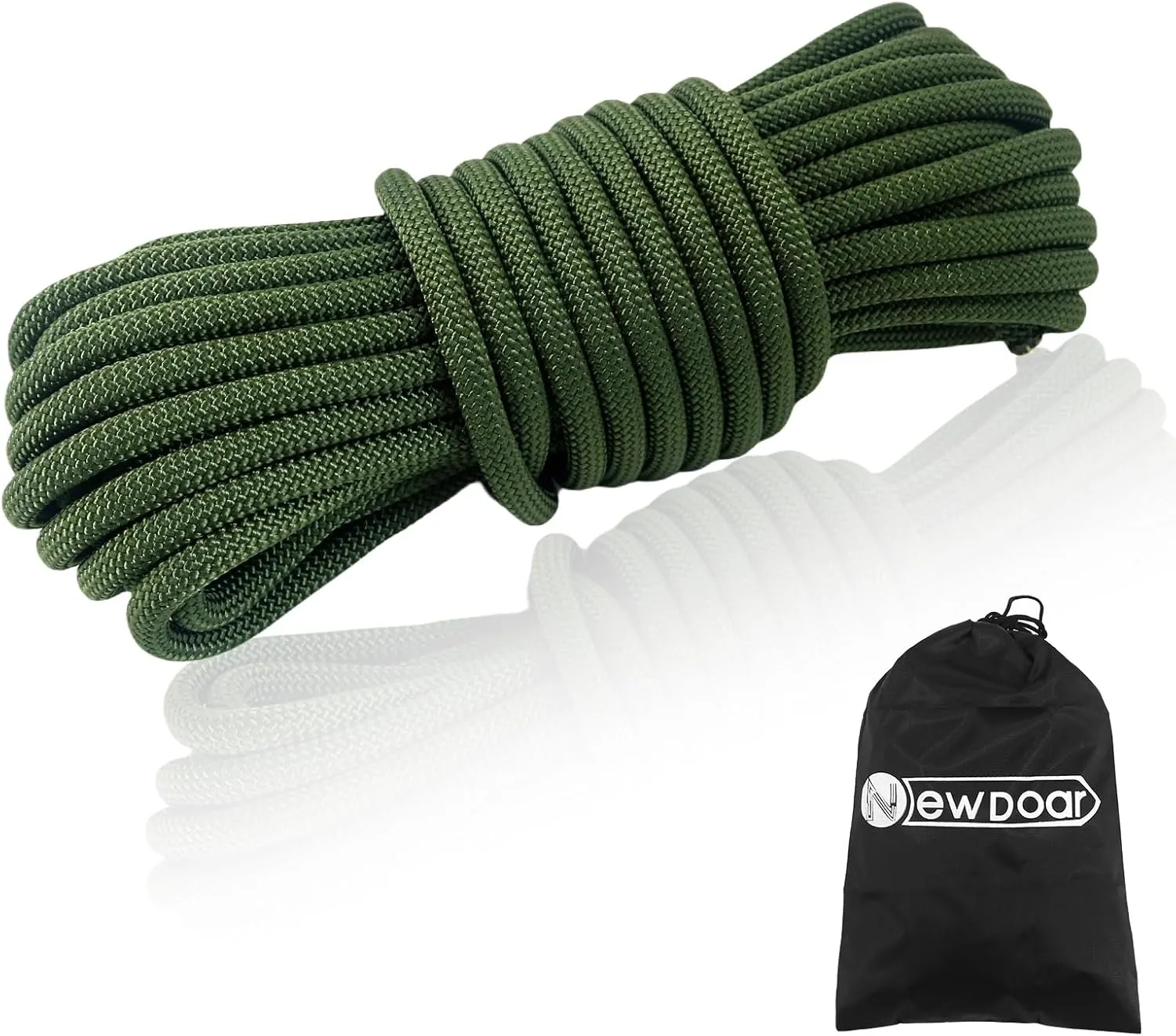 NewDoar CE & UIAA Certificated 18KN Static Climbing Rope 10mm (3/8in) High Strength Accessory Cord Double Braid Safety Rope for Prusik Hauling Dragging(ArmyGreen 10mm,50ft)