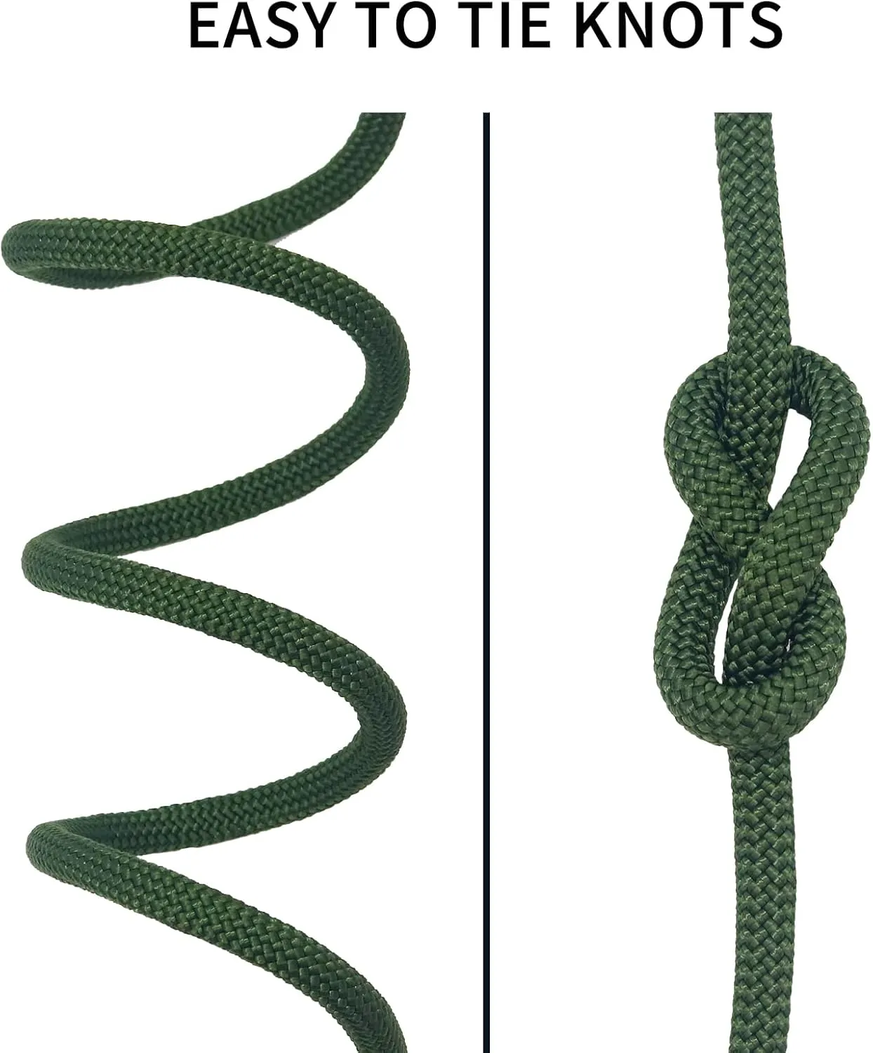 NewDoar CE & UIAA Certificated 18KN Static Climbing Rope 10mm (3/8in) High Strength Accessory Cord Double Braid Safety Rope for Prusik Hauling Dragging(ArmyGreen 10mm,50ft)