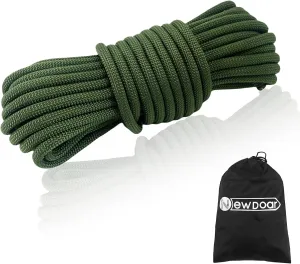 NewDoar CE & UIAA Certificated 18KN Static Climbing Rope 10mm (3/8in) High Strength Accessory Cord Double Braid Safety Rope for Prusik Hauling Dragging(ArmyGreen 10mm,50ft)
