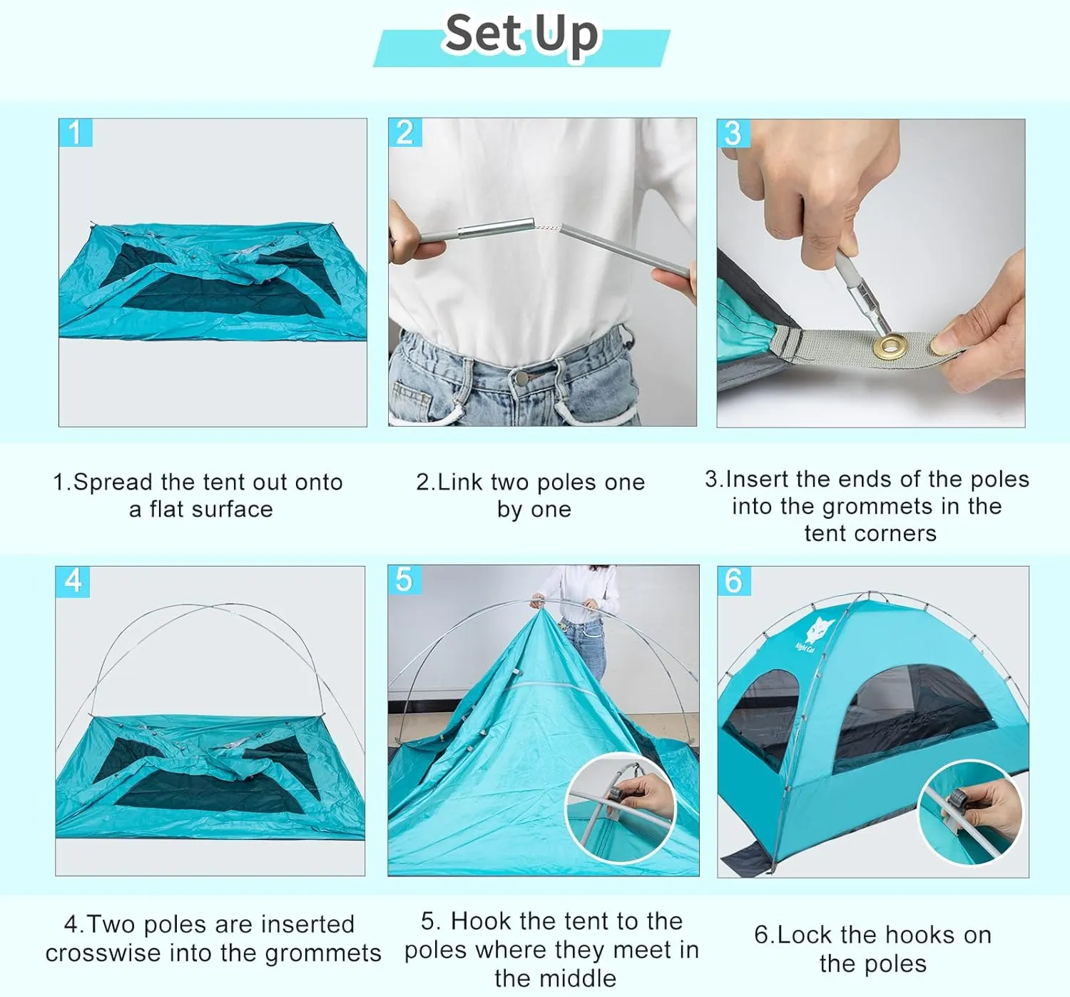 Night Cat Beach Tent Portable Camping Sun Shade Shelter for 2-4 Persons with UV Protection 3 Breathable Mesh Windows Extended Tent Floor Easy Set Up Outdoor