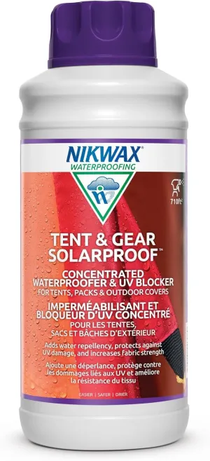 Nikwax Tent & Gear, Tent & Gear Solarproof, 1000ml Concentrate, Waterproofing and UV Protector, Rain Protector, Restores DWR Water Repellency on Outdoor Fabric, Rain Fly, Canvas, Covers, Backpacks