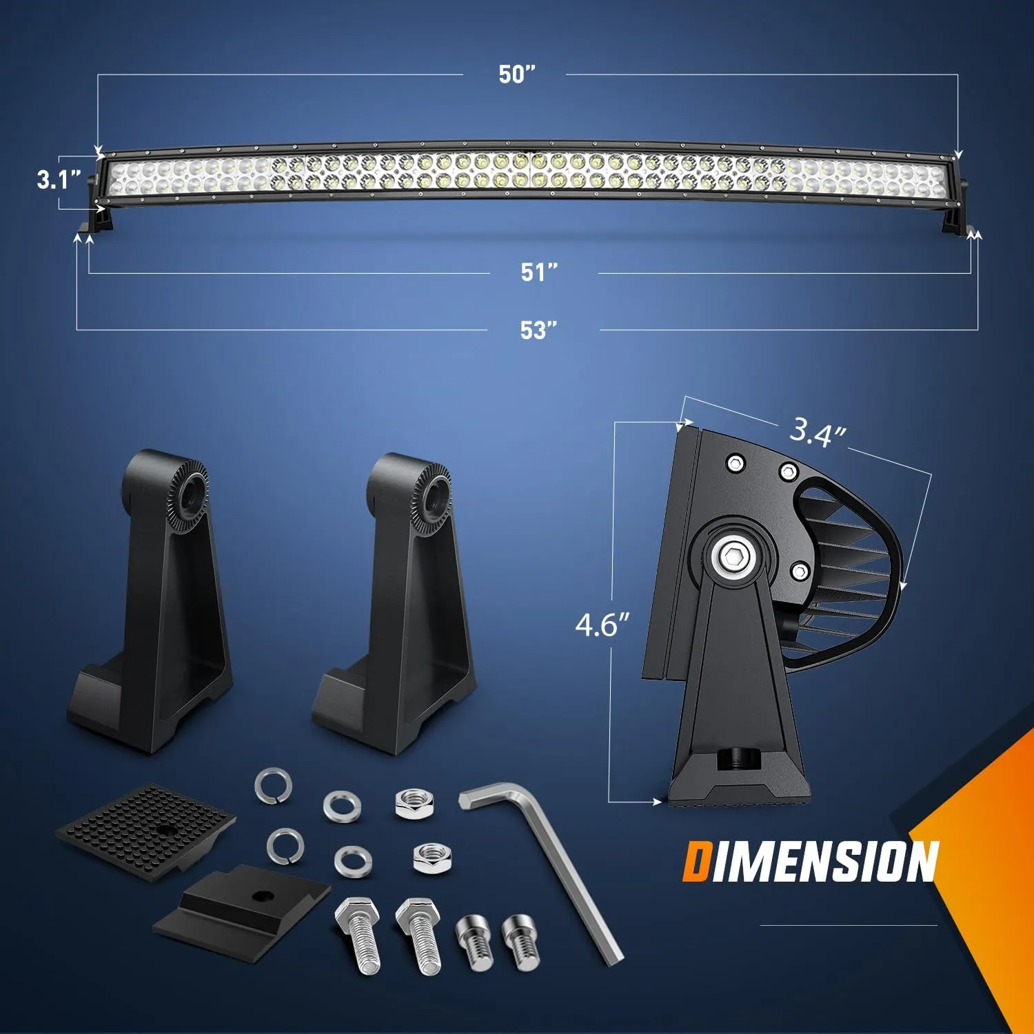 Nilight 50Inch 288W Curved Spot Flood Combo Led Light Bar Off Road Driving Lights Boat Lights Fog Light 12V On/Off 5 Pin Rocker Switch Power 12AWG Wiring Harness Kit-1 Lead for Trucks