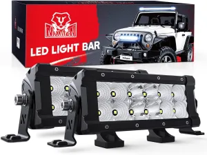 Nilight LED Light Bar 7.6 Inch 2PCS 60W Flood Spot Combo Beam 7200LM Osram P8/5W Chips Offroad Lighting IP68 LED Driving Light for Pickup Truck SUV ATV UTV Boat 4x4 Jeep