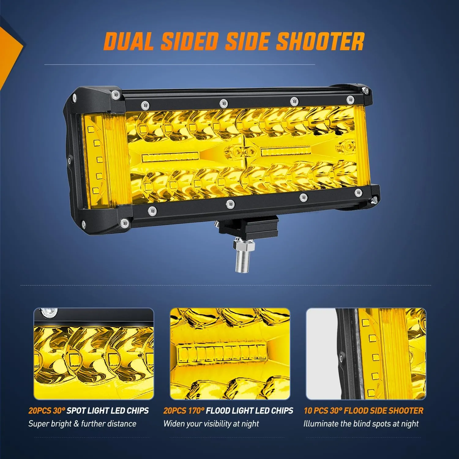 Nilight Side Shooter LED Light Bar 2PCS 7 Inch Triple Row Spot Flood Combo Yellow Beam Pods with 5Pin Rocker Switch Wiring Harness Kit for Off Road Lighting on Truck SUV ATV UTV