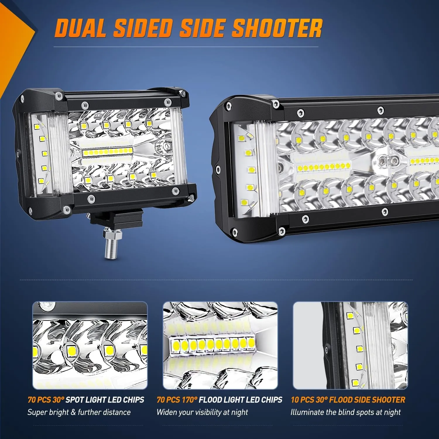 Nilight Side Shooter LED Light Bar Set 20 Inch Triple Row Spot Flood Combo Lights 2PCS 4.3" Pods with 5Pin Rocker Switch Wiring Harness Kit for Truck SUV ATV UTV