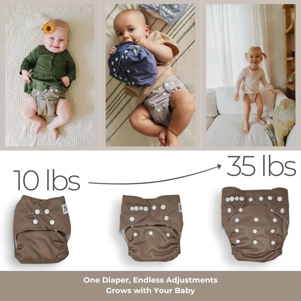 Nora's Nursery Cloth Diapers 7 Pack with 7 Inserts & 1 Wet Bag - Waterproof Cover, Washable, Reusable & One Size Adjustable Pocket Diapers for Newborns and Toddlers - Buffalo Plaid