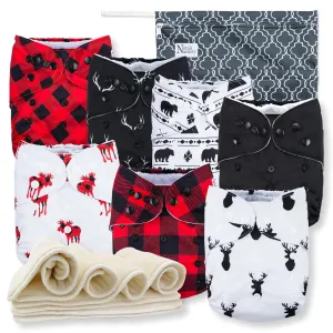 Nora's Nursery Cloth Diapers 7 Pack with 7 Inserts & 1 Wet Bag - Waterproof Cover, Washable, Reusable & One Size Adjustable Pocket Diapers for Newborns and Toddlers - Buffalo Plaid