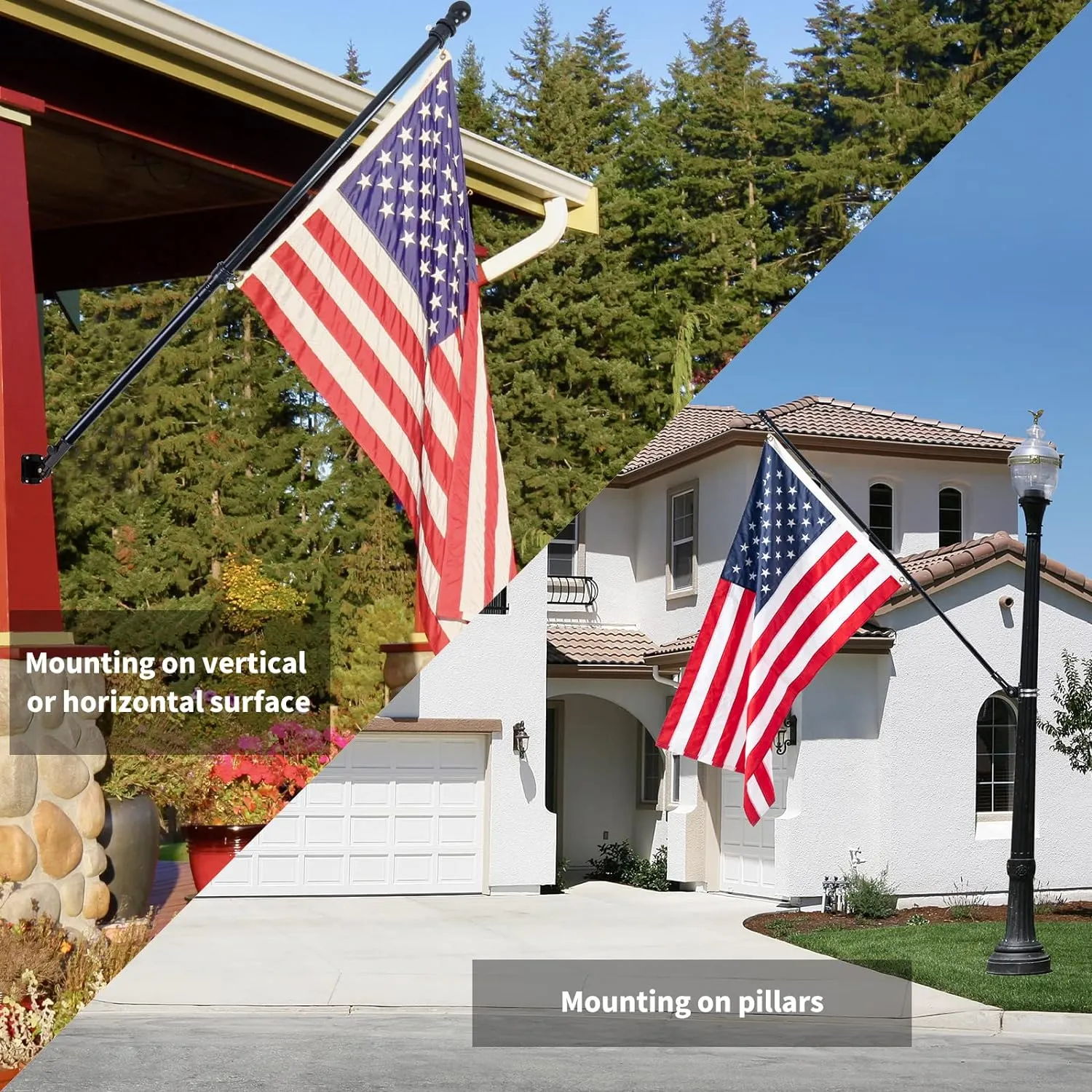 NQ Flag Pole Holder Adjustable Bracket for Outside House - Heavy Duty Aluminum Multi-Position Mounting Bracket, Rust Free With Hardware, 1" Inner Diameter (Black- 2 Pack)