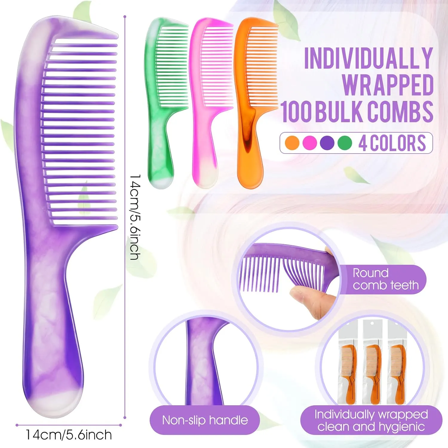 Nuogo 100 Pcs Hair Combs Bulk Disposable Individually Wrapped Hair Combs for Hotel Shelter Homeless Supplies Nursing Home Charity Church Gifts(Classic Style)