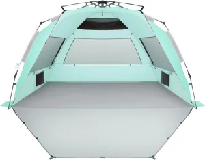 Oileus XX-Large Pop Up Beach Tent Sun Shelter for 5-6 Person Portable Sun Shade Instant Tent for Beach with Carrying Bag, Stakes, 6 Sand Pockets, Anti UV for Fishing Hiking Camping Light Green
