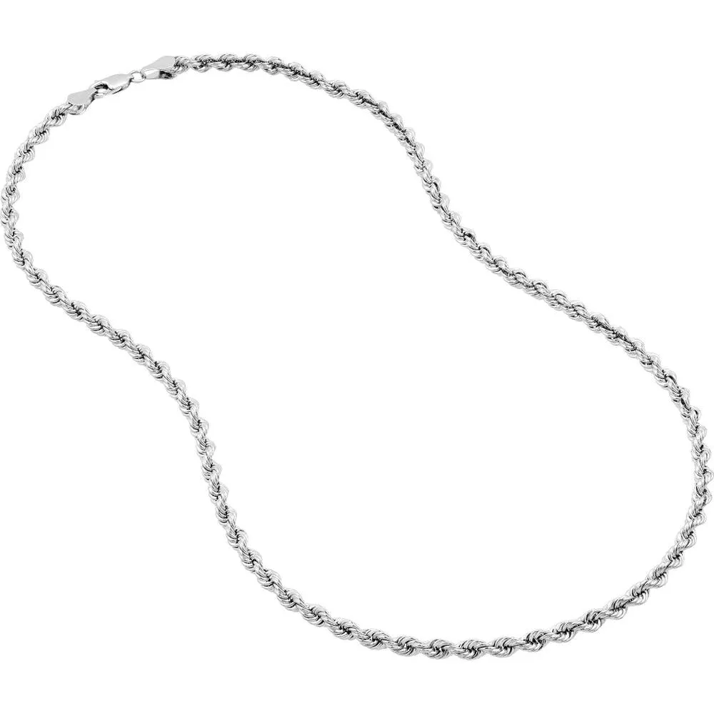 Olas d'Oro - 14K White Gold 4mm Light Rope Chain with Lobster Lock - 18" Length