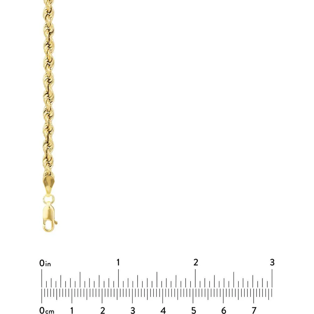 Olas d'Oro - 14K Yellow Gold 4mm Light Rope Chain Bracelet with Lobster Lock - 8" Length