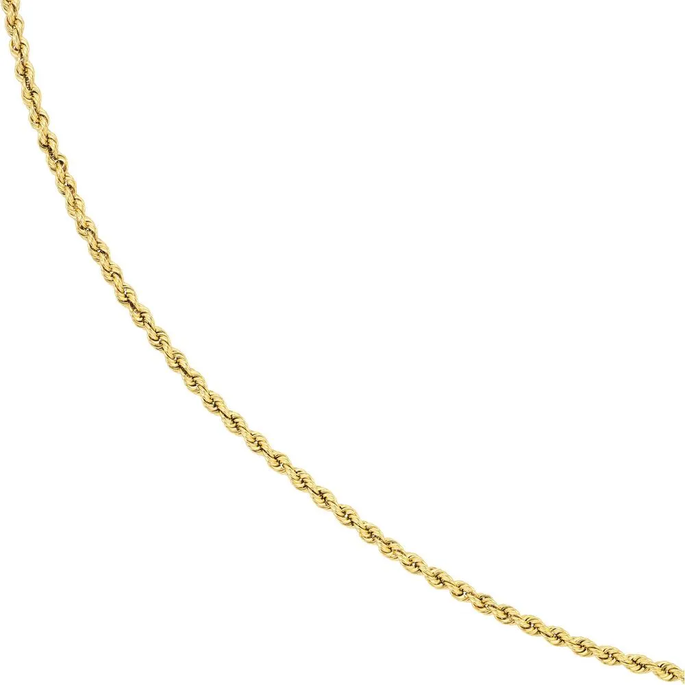 Olas d'Oro - 14K Yellow Gold 4mm Light Rope Chain Bracelet with Lobster Lock - 8" Length