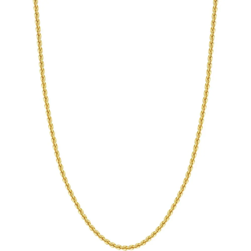 Olas d'Oro - 14K Yellow Gold 4mm Light Rope Chain Bracelet with Lobster Lock - 8" Length