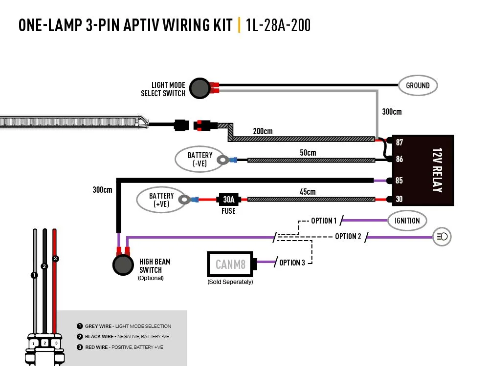 One-Lamp Harness Kit (3-Pin, APTIV, 12V)