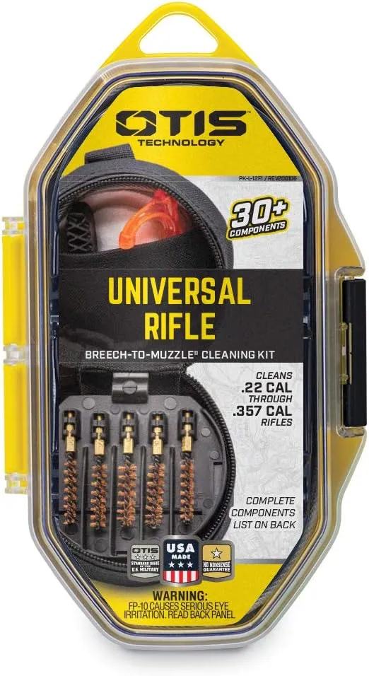 Otis Technology Universal Rifle Cleaning Kit - 5 Bore Brushes Memory-Flex Cable Patches Obstruction Removers Lubricant Soft Case
