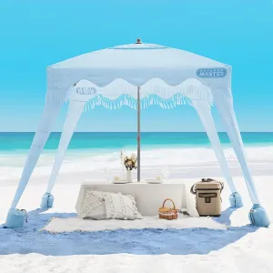 OutdoorMaster Portable Beach Cabana with Fringe, 6' x 6' Canopy, Easy Set Up Beach Shelter, Side Wall, UPF 50  UV Protection Sun Umbrella - For Kids, Family & Friends