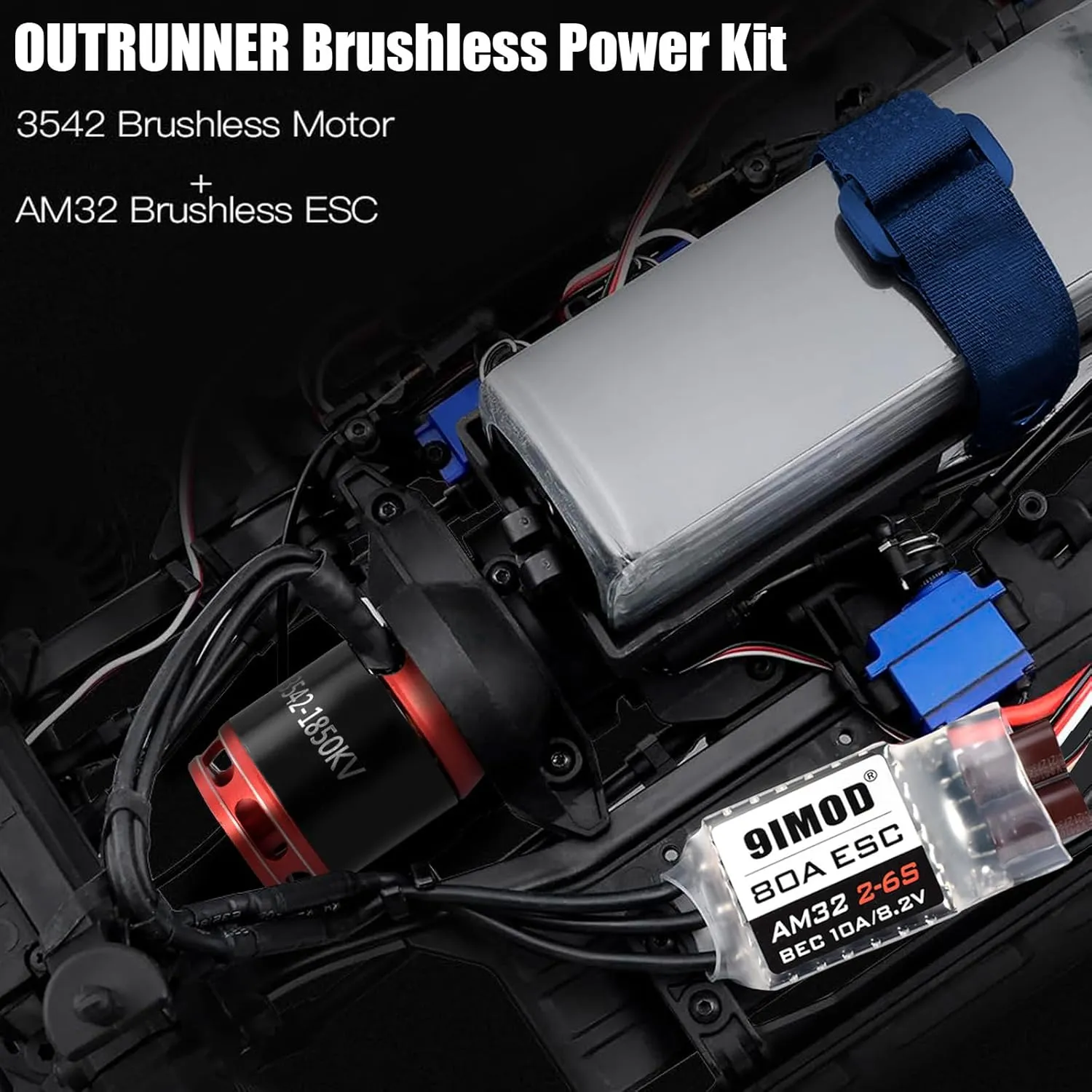 Outrunner Brushless Motor ESC Combo: 3542 1850KV Sensorless Brushless Motor w/USB Linker Speed Control Programming, AM32 80A 2S-6S Brushless ESC for 1/8 1/10 Scale RC Crawler Car Trucks