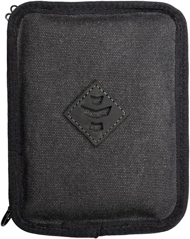 Padded Revelry Kit Pouch with a Glass Spoon, 2-Piece Hemp Grinder | Multipurpose Waterproof & Lockable Travel Bag with Activated Charcol Lining| 7.25” x 5.25” x 2" (Smoke)
