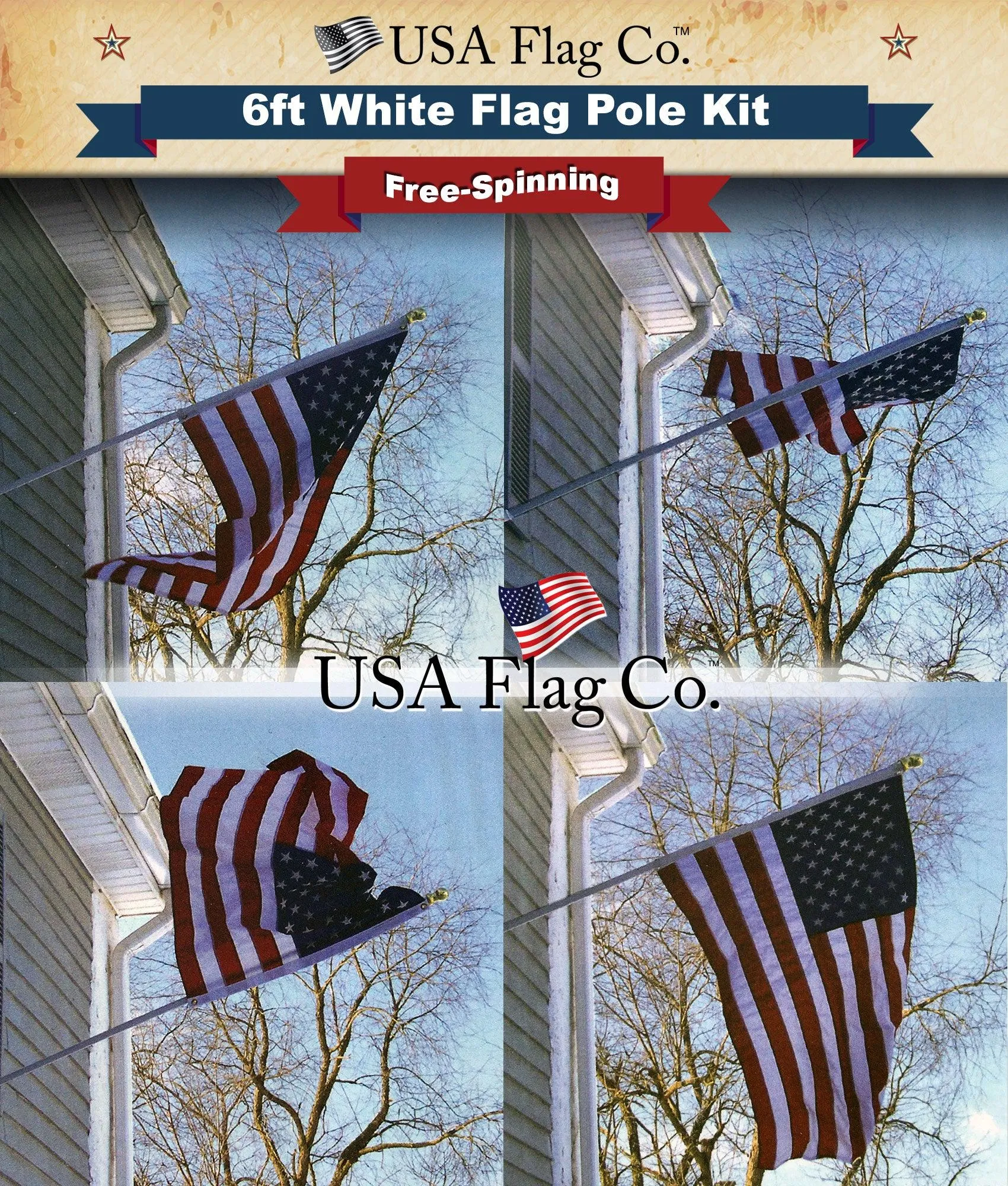 PATRIOT™ Flag Pole and FREEDOM™ Bracket Kit - Vivid White (6ft, 1-inch Diameter)