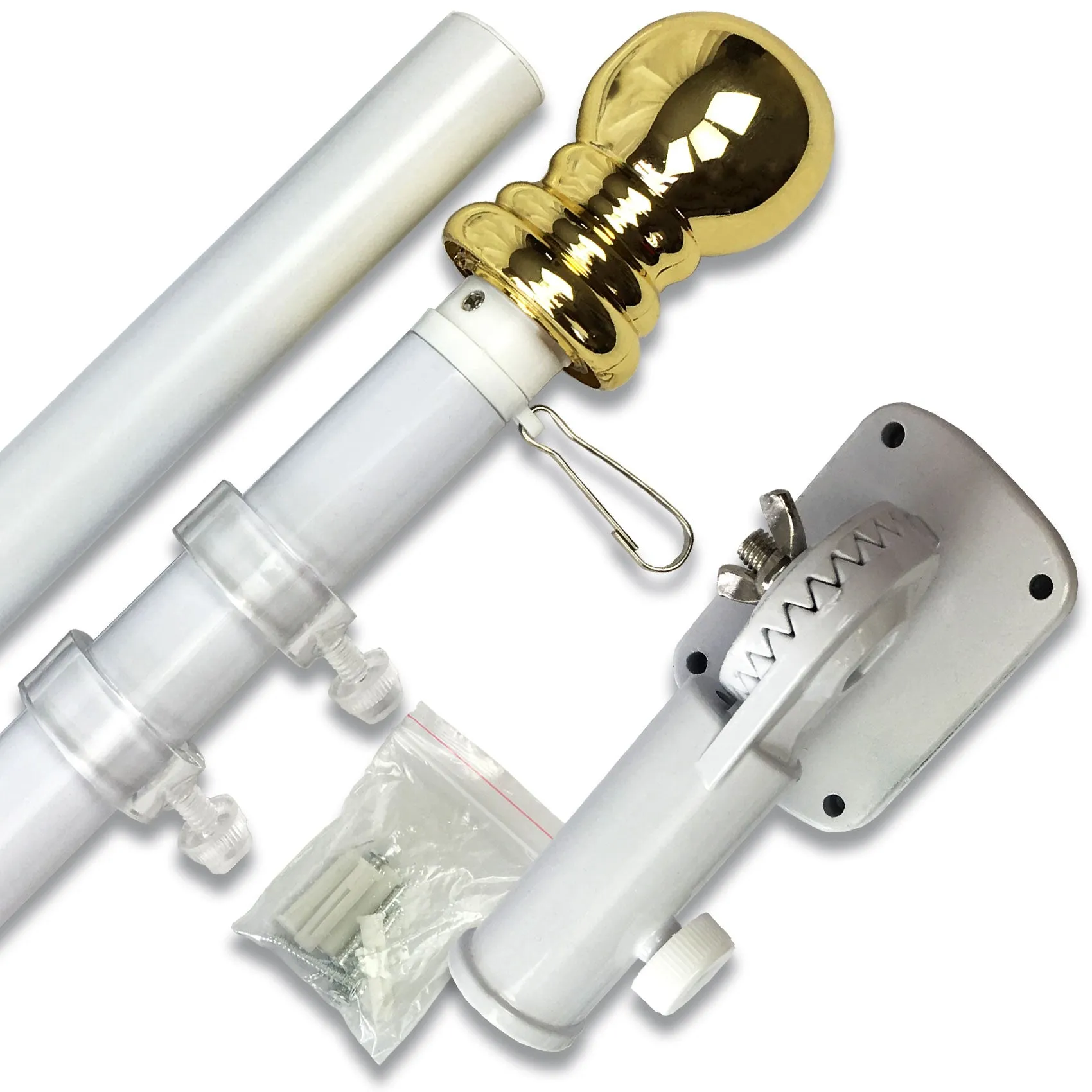 PATRIOT™ Flag Pole and FREEDOM™ Bracket Kit - Vivid White (6ft, 1-inch Diameter)