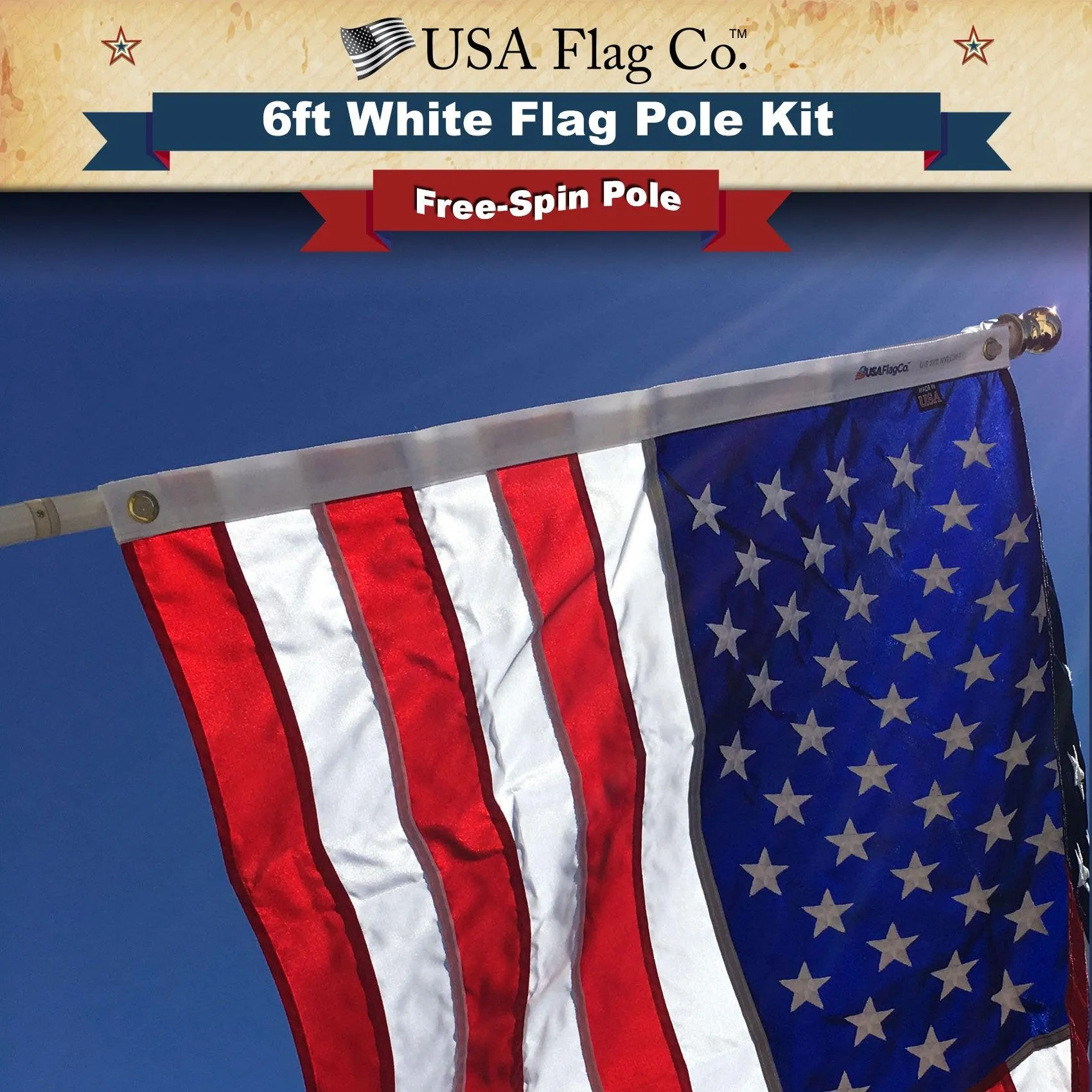PATRIOT™ Flag Pole and FREEDOM™ Bracket Kit - Vivid White (6ft, 1-inch Diameter)