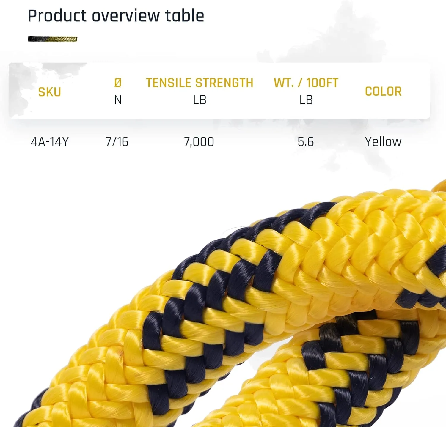Pelican Rope 24-Strand 7/16 in (11 mm), USA Made Arborist Rope - 7,000 lb MBS - Static Climbing Rope - Lightweight - Arborist-24™ - 120 Ft - Plain End - Yellow Black