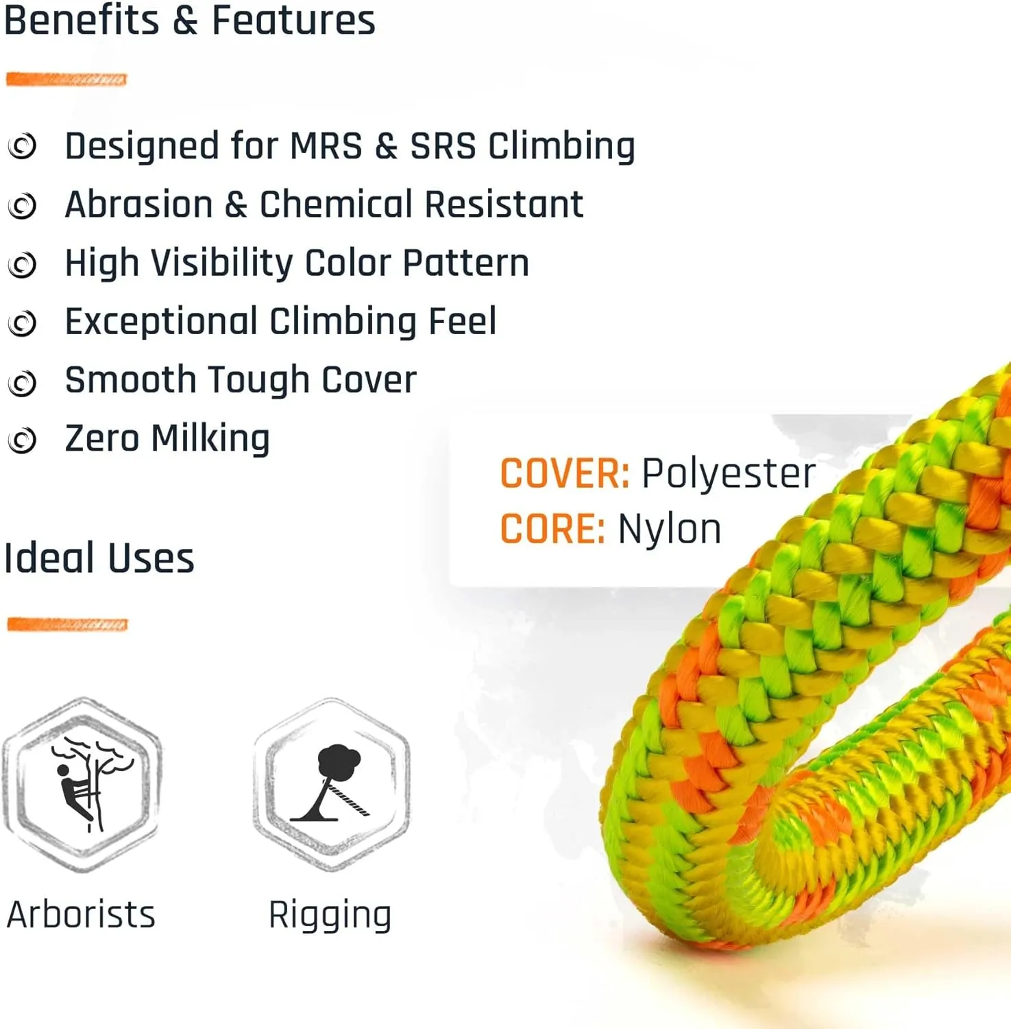 Pelican Rope Arborist Rope 11.8mm x 150Ft, USA Made High-Strength 24-Strands Static Climbing Rope - 7,000 lb Strength for Tree Climbing, Pulling, Outdoors & Swin