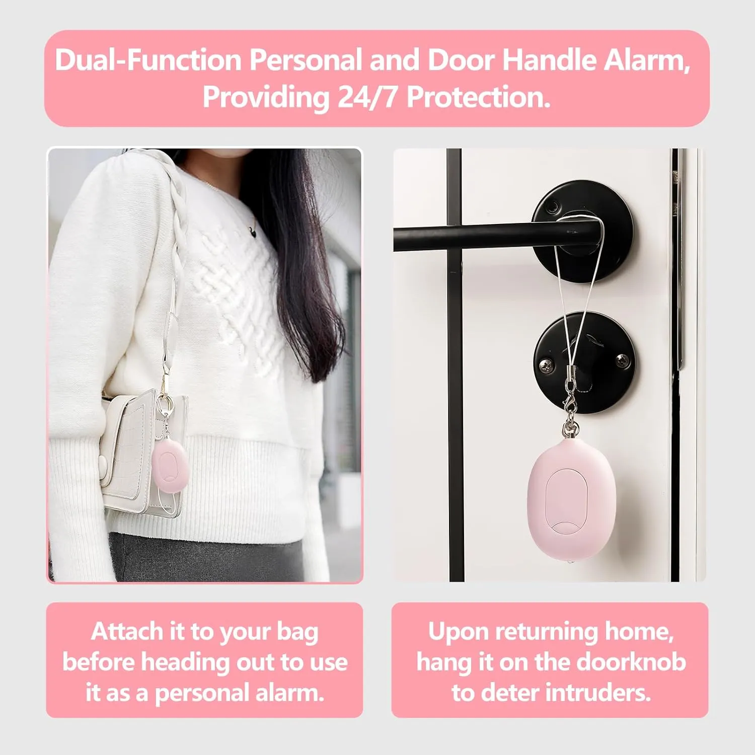 Personal Safety Kit, 3-in-1 Personal Alarm & Door Handle Alarm with LED Light and Pepper Spray, Maximum Strength Pepper Gel, 130dB Siren, Flip-top Safety Cap , Adjustable Runner Hand Strap