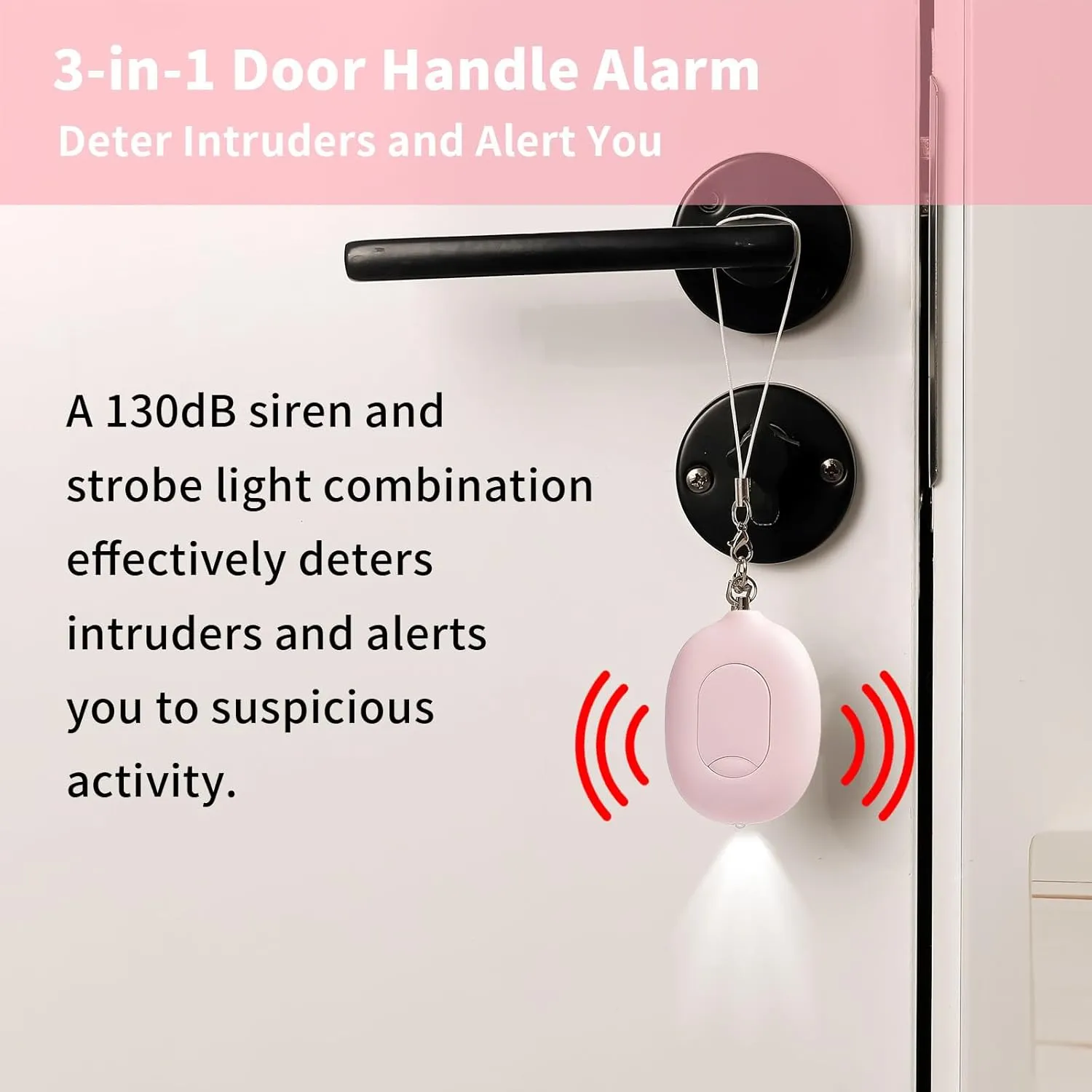 Personal Safety Kit, 3-in-1 Personal Alarm & Door Handle Alarm with LED Light and Pepper Spray, Maximum Strength Pepper Gel, 130dB Siren, Flip-top Safety Cap , Adjustable Runner Hand Strap
