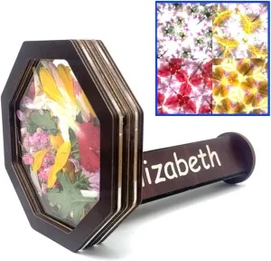Personalized Newest Natural Wood DIY Kaleidoscope for Kids, Magic Outdoor Educational Fillable Wooden Rotating Eco-Friendly Classic Kit, Best Gifts for Nature Lovers (1 Pc)