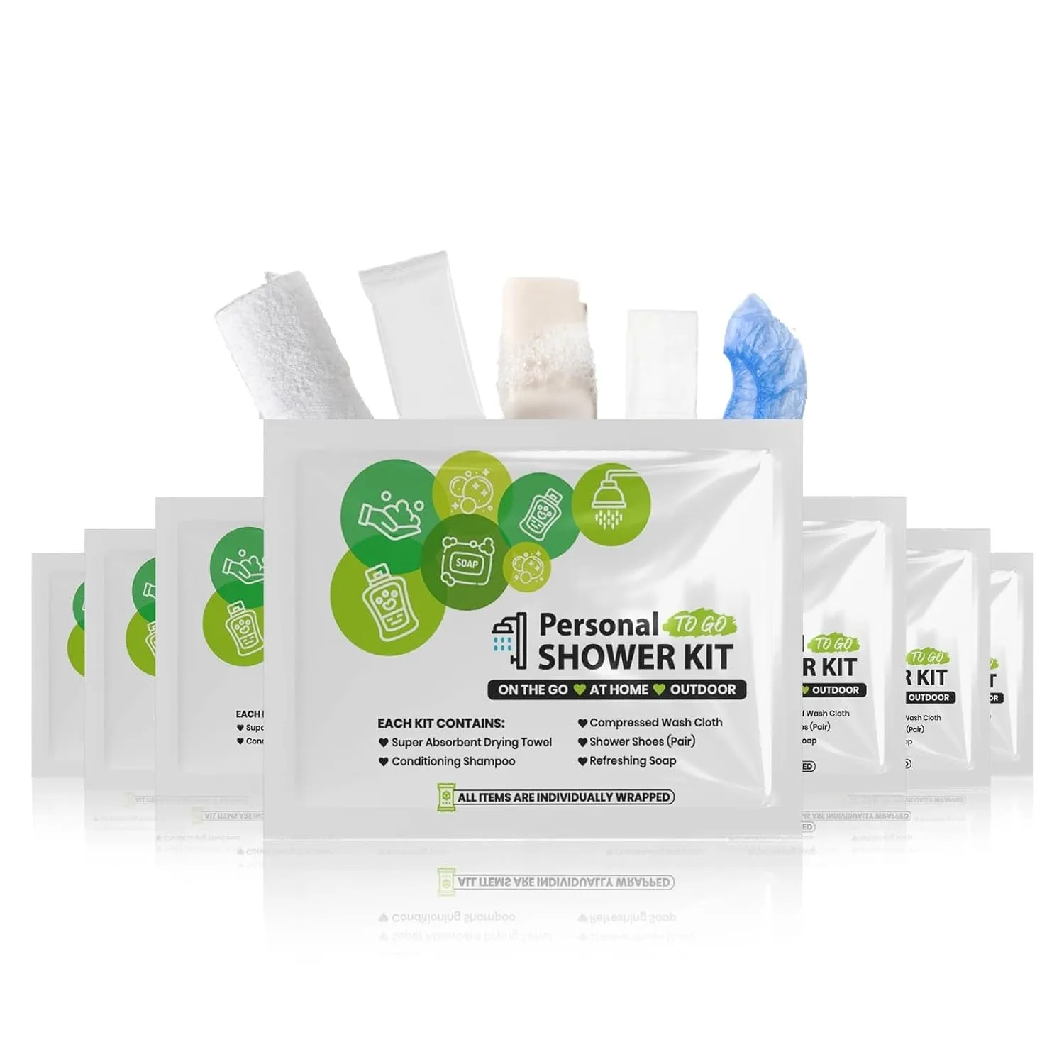pH Advantage Compact Personal Shower Kit To-Go (Green) – Your Hygiene Companion for Travel, Gym, Camping | Shower on the Go | Shampoo, Soap, Towel. All in One (10)