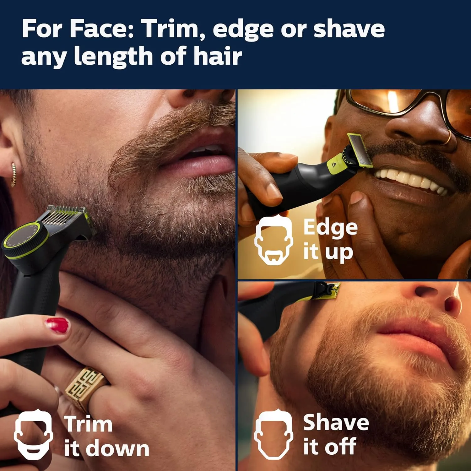 Philips Norelco OneBlade Pro 360 Face   Body, Electric Shaver, Beard Trimmer and Body Groomer, with 360 Blade Technology, 14-Length Precision Comb, Body Kit, Soft Pouch, Model QP6542/70