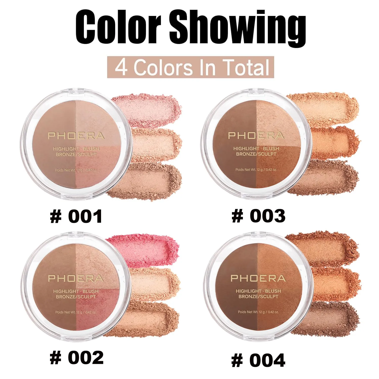 PHOERA Foundation, PHOERA Contour Palette,Shades with Highlighter & Bronzer & Blush,PHOERA Makeup Lightweight Long Lasting Wrinkles Matte Natural Finish (103  #002 Contour/Warm peach #002)