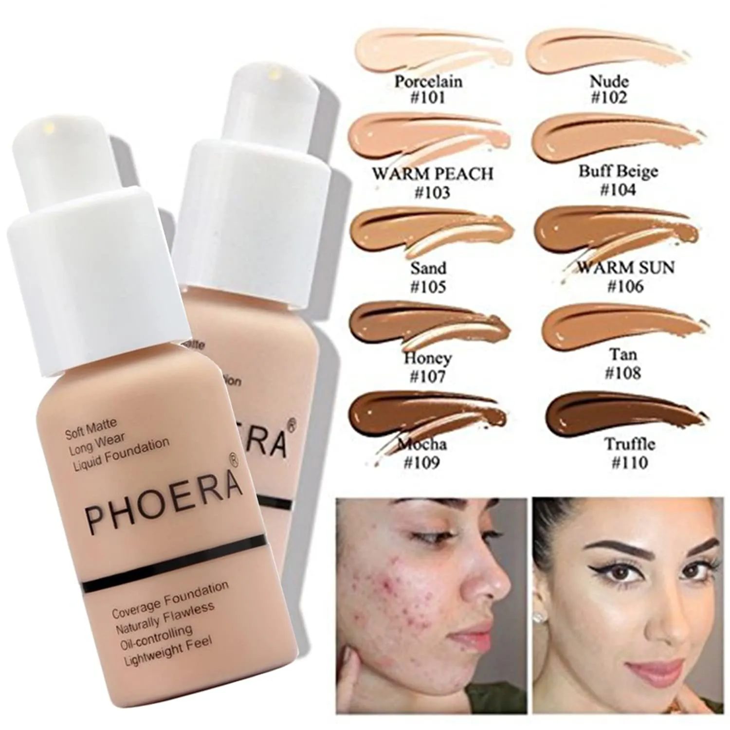 PHOERA Foundation, PHOERA Contour Palette,Shades with Highlighter & Bronzer & Blush,PHOERA Makeup Lightweight Long Lasting Wrinkles Matte Natural Finish (103  #002 Contour/Warm peach #002)