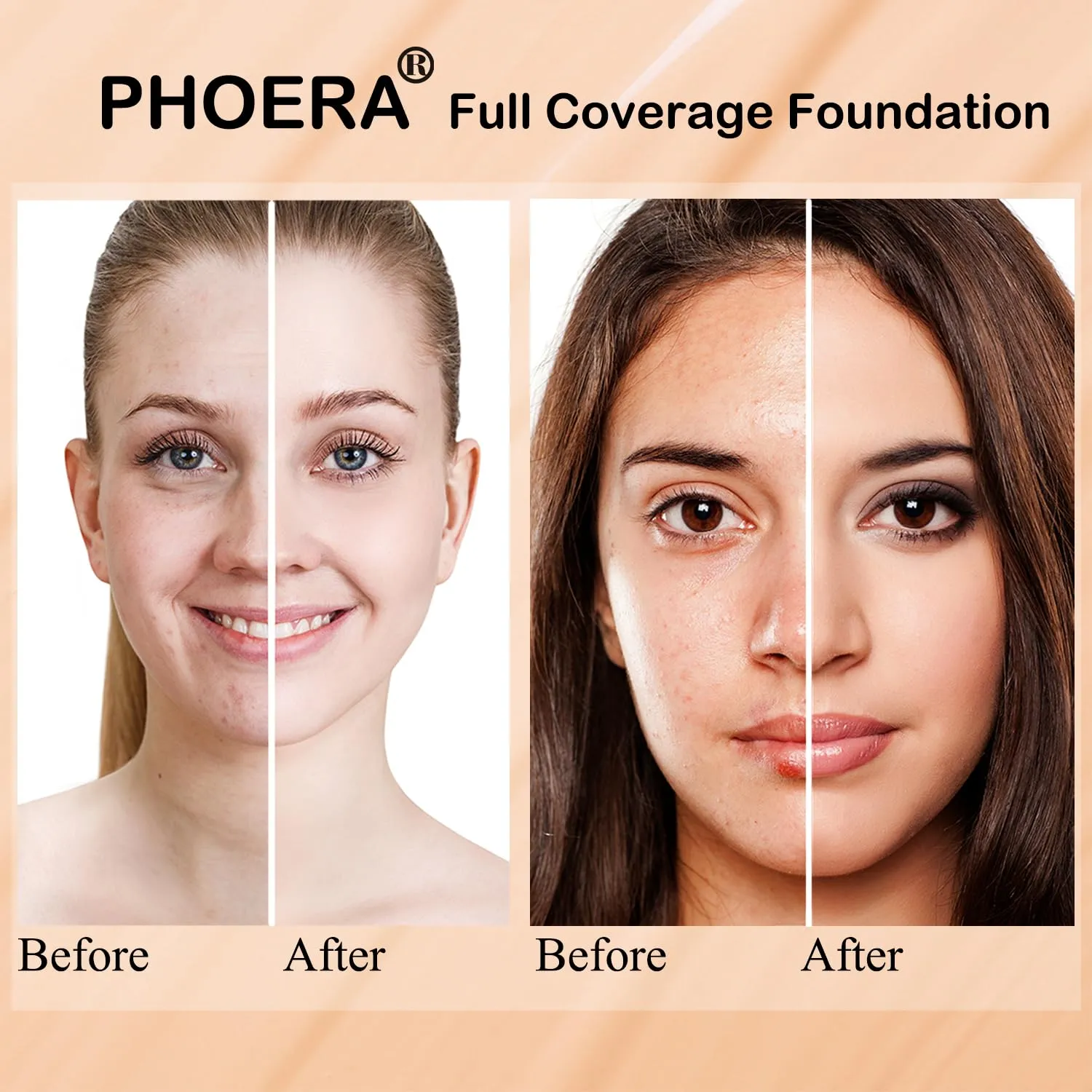 PHOERA Foundation, PHOERA Contour Palette,Shades with Highlighter & Bronzer & Blush,PHOERA Makeup Lightweight Long Lasting Wrinkles Matte Natural Finish (103  #002 Contour/Warm peach #002)