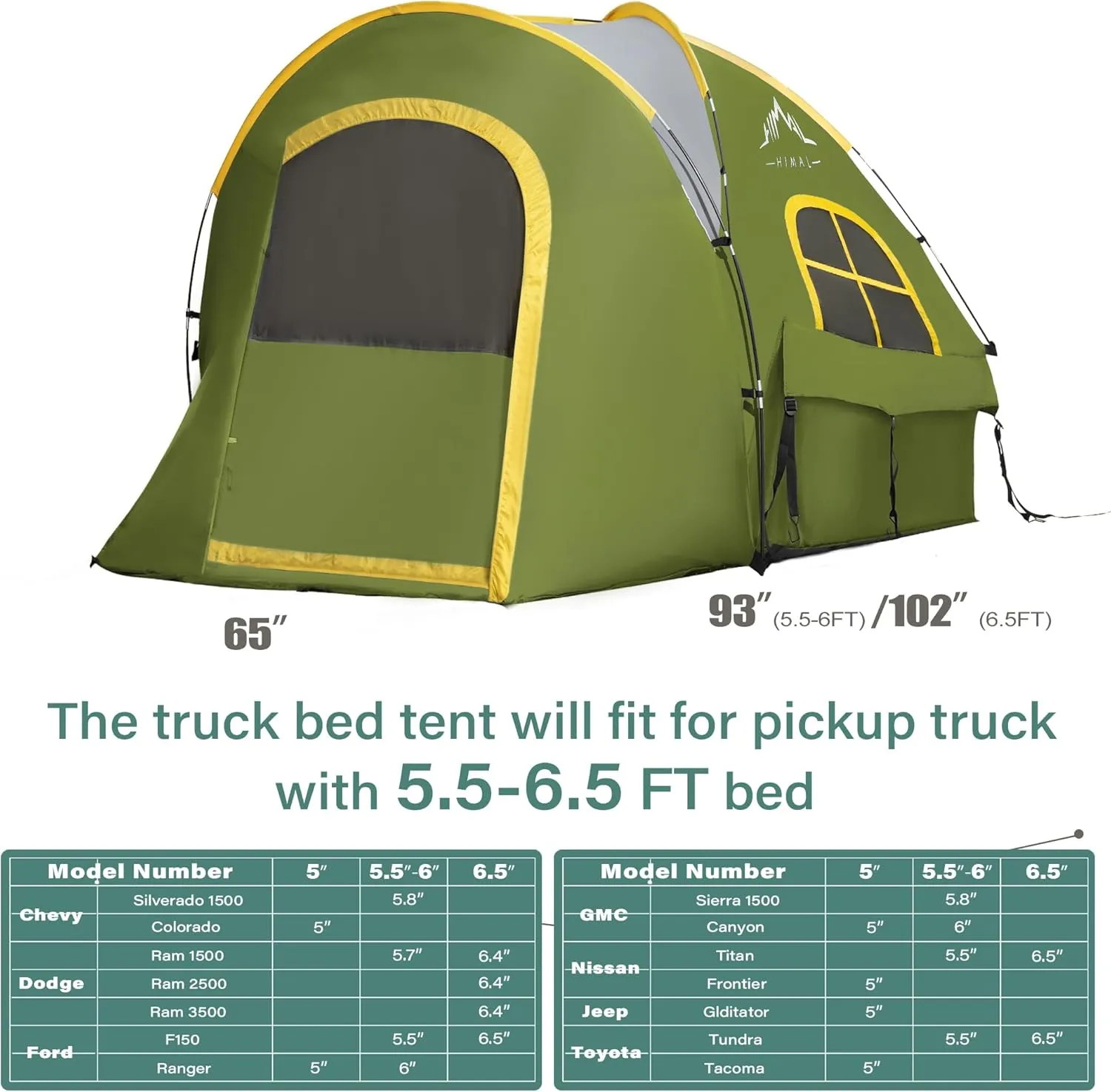 Pickup Truck Tent, Waterproof PU2000mm Double Layer for 6.5 FT Truck Bed, Portable Bed Tent for Camping, Green