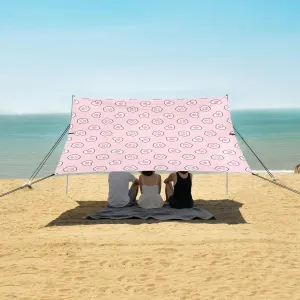 Pink Cat's Paws Pattern Beach Canopy Tent Anti-UV & Wind Resistant, Camping Sun Shelter Easy Setup Portable,Outdoor Shade Tents with Sandbags,Sand Shovels,Ground Pegs & Stability Poles