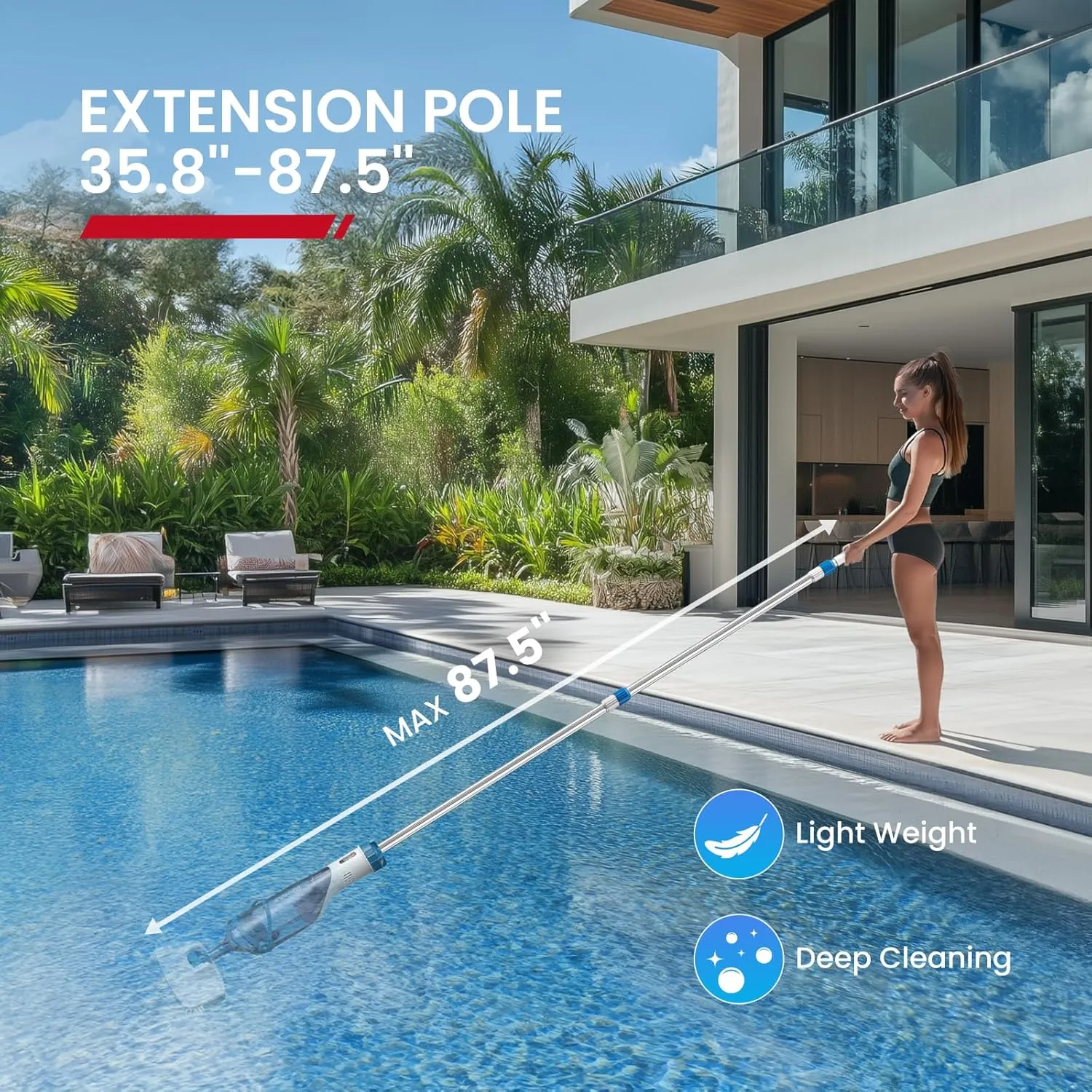 Pool Vacuum for Above Ground Pools, 2025 Upgraded 13.4" Wide Head & Telescopic Pole, 18.5 GPM Suction, 60 Min Runtime, Cordless Handheld Rechargeable Pool Cleaner for Inground Pools (Blue)