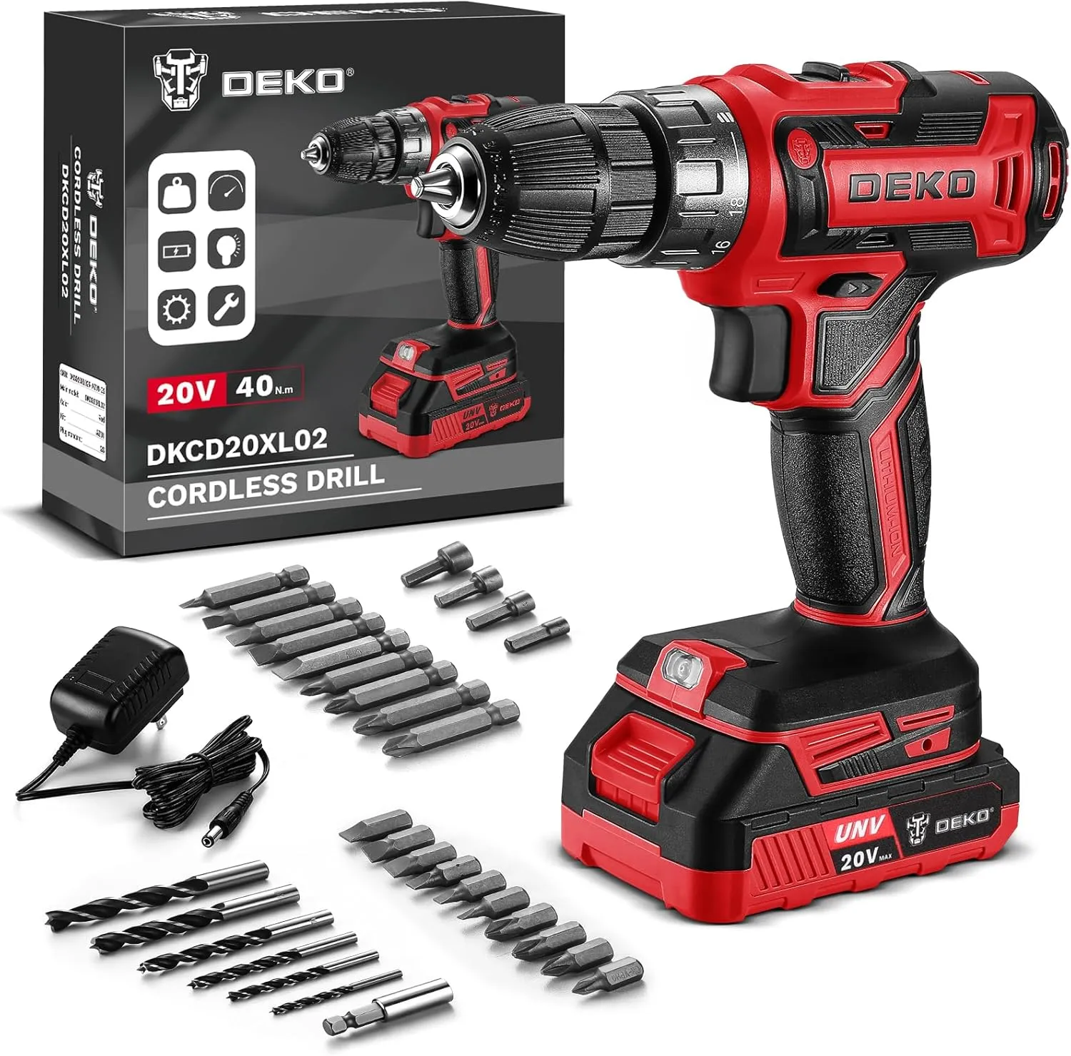 Power Drill Cordless: DEKO PRO Cordless Drill 20V Electric Power Drill Set Tool for Women Drills Cordless with Battery and Charger Drill Driver 20 Volt Drill Driver Kit Red