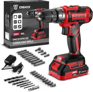 Power Drill Cordless: DEKO PRO Cordless Drill 20V Electric Power Drill Set Tool for Women Drills Cordless with Battery and Charger Drill Driver 20 Volt Drill Driver Kit Red
