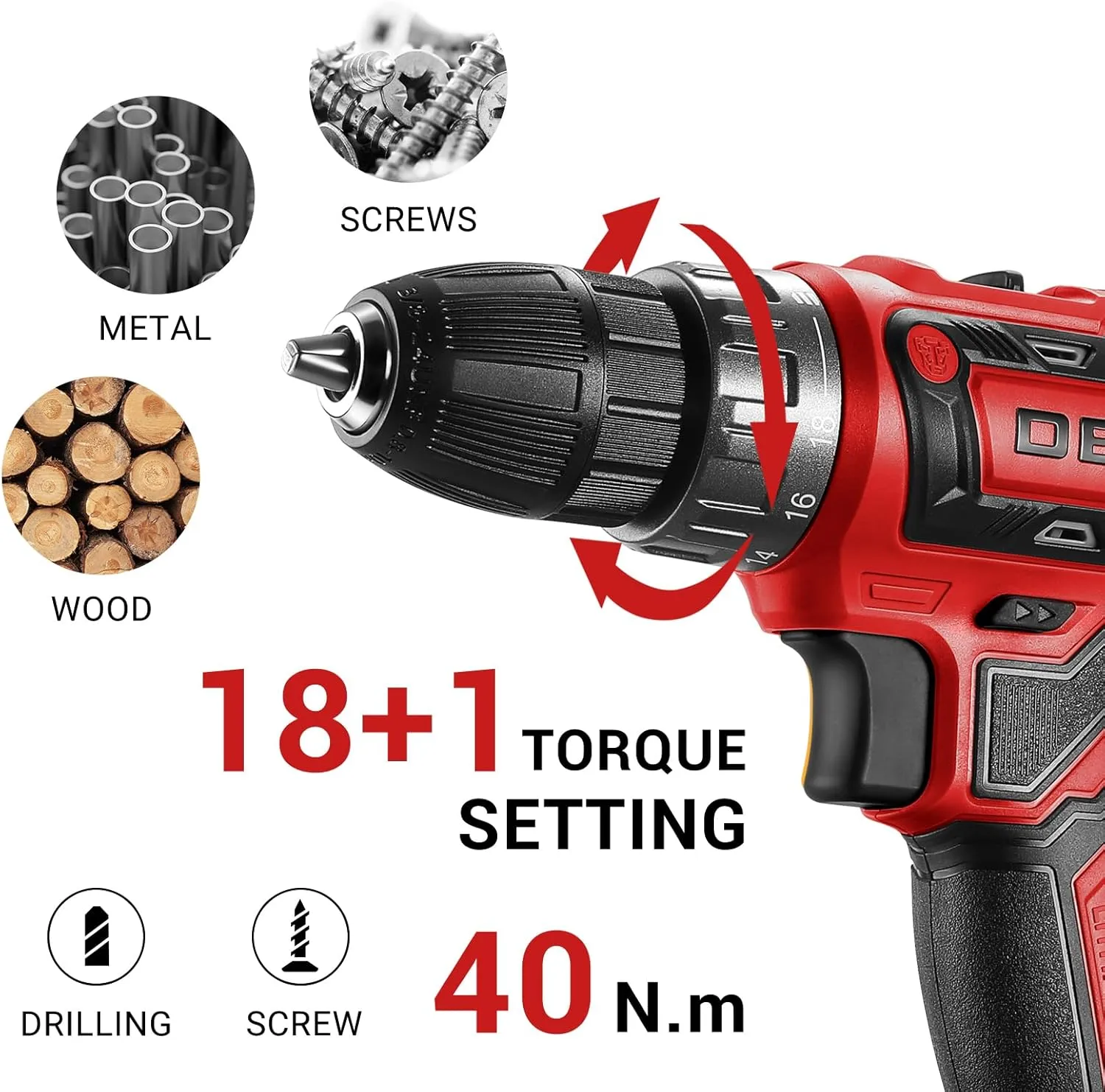 Power Drill Cordless: DEKO PRO Cordless Drill 20V Electric Power Drill Set Tool for Women Drills Cordless with Battery and Charger Drill Driver 20 Volt Drill Driver Kit Red